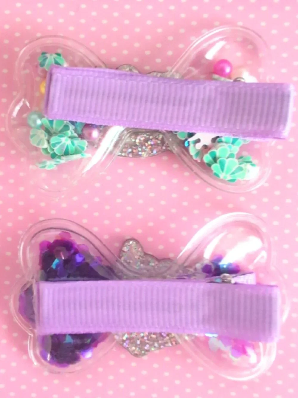 Hello Kitty Barrettes Mermaid PVC Hair Clip 2PC Shaker Glitter Cutecore